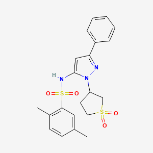 molecular formula C21H23N3O4S2 B2540373 N-(1-(1,1-dioxidotetrahydrothiophen-3-yl)-3-phenyl-1H-pyrazol-5-yl)-2,5-dimethylbenzenesulfonamide CAS No. 1171562-63-2