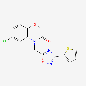 molecular formula C15H10ClN3O3S B2540393 6-chloro-4-((3-(thiophen-2-yl)-1,2,4-oxadiazol-5-yl)methyl)-2H-benzo[b][1,4]oxazin-3(4H)-one CAS No. 1207029-86-4