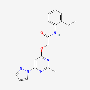 molecular formula C18H19N5O2 B2540398 N-(2-ethylphenyl)-2-((2-methyl-6-(1H-pyrazol-1-yl)pyrimidin-4-yl)oxy)acetamide CAS No. 1421443-88-0