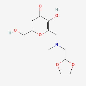 molecular formula C12H17NO6 B2540405 2-{[(1,3-dioxolan-2-ylmethyl)(methyl)amino]methyl}-3-hydroxy-6-(hydroxymethyl)-4H-pyran-4-one CAS No. 866019-46-7