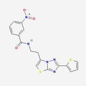 molecular formula C17H13N5O3S2 B2540428 3-硝基-N-(2-(2-(噻吩-2-基)噻唑并[3,2-b][1,2,4]三唑-6-基)乙基)苯甲酰胺 CAS No. 897612-43-0