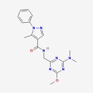 molecular formula C18H21N7O2 B2540439 N-((4-(dimethylamino)-6-methoxy-1,3,5-triazin-2-yl)methyl)-5-methyl-1-phenyl-1H-pyrazole-4-carboxamide CAS No. 2034515-42-7