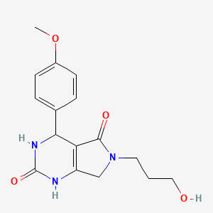 molecular formula C16H19N3O4 B2540441 6-(3-hydroxypropyl)-4-(4-methoxyphenyl)-3,4,6,7-tetrahydro-1H-pyrrolo[3,4-d]pyrimidine-2,5-dione CAS No. 1172443-44-5