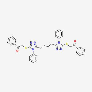 molecular formula C36H32N6O2S2 B2540447 2-[[5-[4-(5-Phenacylsulfanyl-4-phenyl-1,2,4-triazol-3-yl)butyl]-4-phenyl-1,2,4-triazol-3-yl]sulfanyl]-1-phenylethanone CAS No. 496775-73-6
