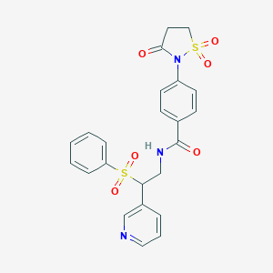 molecular formula C23H21N3O6S2 B254047 4-(1,1-dioxido-3-oxo-2-isothiazolidinyl)-N-[2-(phenylsulfonyl)-2-(3-pyridinyl)ethyl]benzamide 