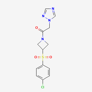 molecular formula C13H13ClN4O3S B2540486 1-(3-((4-chlorophenyl)sulfonyl)azetidin-1-yl)-2-(1H-1,2,4-triazol-1-yl)ethanone CAS No. 1448030-20-3