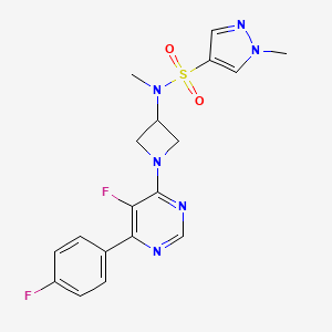 molecular formula C18H18F2N6O2S B2540488 N-[1-[5-Fluoro-6-(4-fluorophenyl)pyrimidin-4-yl]azetidin-3-yl]-N,1-dimethylpyrazole-4-sulfonamide CAS No. 2380187-12-0