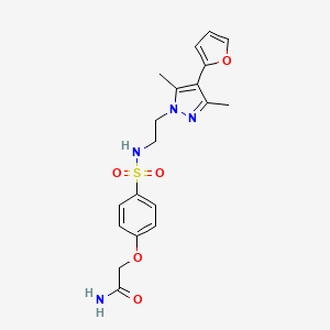 molecular formula C19H22N4O5S B2540490 2-(4-(N-(2-(4-(呋喃-2-基)-3,5-二甲基-1H-吡唑-1-基)乙基)磺酰胺基)苯氧基)乙酰胺 CAS No. 2034418-19-2