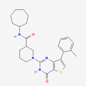 molecular formula C26H32N4O2S B2540496 N-cycloheptyl-1-[7-(2-methylphenyl)-4-oxo-3,4-dihydrothieno[3,2-d]pyrimidin-2-yl]piperidine-3-carboxamide CAS No. 1251682-18-4
