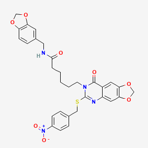 N-[(2H-1,3-benzodioxol-5-yl)methyl]-6-(6-{[(4-nitrophenyl)methyl]sulfanyl}-8-oxo-2H,7H,8H-[1,3]dioxolo[4,5-g]quinazolin-7-yl)hexanamide