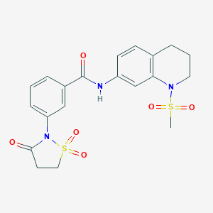 molecular formula C20H21N3O6S2 B254051 N-(1-methylsulfonyl-3,4-dihydro-2H-quinolin-7-yl)-3-(1,1,3-trioxo-1,2-thiazolidin-2-yl)benzamide 