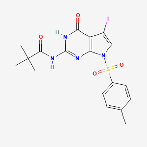 molecular formula C18H19IN4O4S B2540512 N-(5-iodo-4-oxo-7-tosyl-4,7-dihydro-3H-pyrrolo[2,3-d]pyrimidin-2-yl)pivalamide CAS No. 2097938-60-6