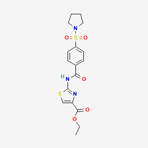 molecular formula C17H19N3O5S2 B2540528 Ethyl 2-[4-(pyrrolidine-1-sulfonyl)benzamido]-1,3-thiazole-4-carboxylate CAS No. 306738-55-6