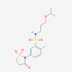 molecular formula C16H24N2O6S2 B254053 2-methyl-N-(3-propan-2-yloxypropyl)-5-(1,1,3-trioxo-1,2-thiazolidin-2-yl)benzenesulfonamide 