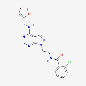 molecular formula C19H17ClN6O2 B2540535 2-chloro-N-(2-(4-((furan-2-ylmethyl)amino)-1H-pyrazolo[3,4-d]pyrimidin-1-yl)ethyl)benzamide CAS No. 1210032-11-3