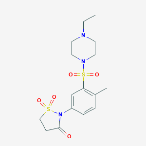 molecular formula C16H23N3O5S2 B254054 2-{3-[(4-Ethyl-1-piperazinyl)sulfonyl]-4-methylphenyl}-3-isothiazolidinone 1,1-dioxide 
