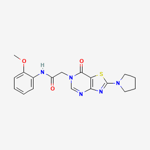 molecular formula C18H19N5O3S B2540547 N-(2-methoxyphenyl)-2-(7-oxo-2-(pyrrolidin-1-yl)thiazolo[4,5-d]pyrimidin-6(7H)-yl)acetamide CAS No. 1223961-27-0