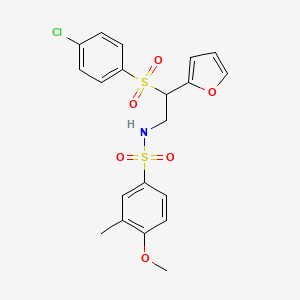 molecular formula C20H20ClNO6S2 B2540555 N-[2-[(4-chlorophenyl)sulfonyl]-2-(2-furyl)ethyl]-4-methoxy-3-methylbenzenesulfonamide CAS No. 877816-90-5