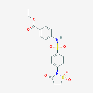 molecular formula C18H18N2O7S2 B254056 Ethyl 4-({[4-(1,1-dioxido-3-oxo-2-isothiazolidinyl)phenyl]sulfonyl}amino)benzoate 