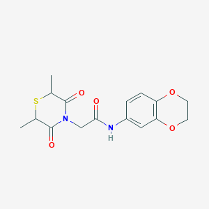 molecular formula C16H18N2O5S B2540566 N-(2,3-二氢-1,4-苯并二氧杂环-6-基)-2-(2,6-二甲基-3,5-二氧代硫代吗啉-4-基)乙酰胺 CAS No. 868215-37-6