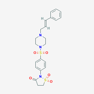 molecular formula C22H25N3O5S2 B254058 1,1-dioxo-2-[4-[4-[(E)-3-phenylprop-2-enyl]piperazin-1-yl]sulfonylphenyl]-1,2-thiazolidin-3-one 