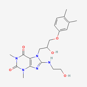 molecular formula C20H27N5O5 B2540599 7-(3-(3,4-二甲基苯氧基)-2-羟丙基)-8-((2-羟乙基)氨基)-1,3-二甲基-1H-嘌呤-2,6(3H,7H)-二酮 CAS No. 879072-13-6
