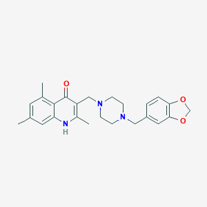 molecular formula C25H29N3O3 B254060 3-[[4-(1,3-benzodioxol-5-ylmethyl)piperazin-1-yl]methyl]-2,5,7-trimethyl-1H-quinolin-4-one 