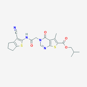 molecular formula C22H22N4O4S2 B254064 2-methylpropyl 3-[2-[(3-cyano-5,6-dihydro-4H-cyclopenta[b]thiophen-2-yl)amino]-2-oxoethyl]-5-methyl-4-oxothieno[2,3-d]pyrimidine-6-carboxylate 