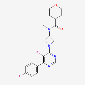 molecular formula C20H22F2N4O2 B2540683 N-[1-[5-Fluoro-6-(4-fluorophenyl)pyrimidin-4-yl]azetidin-3-yl]-N-methyloxane-4-carboxamide CAS No. 2380087-43-2