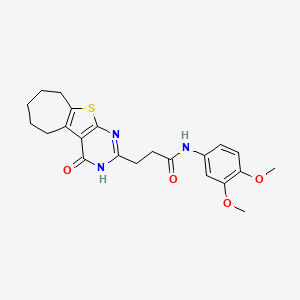 molecular formula C22H25N3O4S B2540693 N-(3,4-dimethoxyphenyl)-3-(4-oxo-3,5,6,7,8,9-hexahydro-4H-cyclohepta[4,5]thieno[2,3-d]pyrimidin-2-yl)propanamide CAS No. 950345-31-0