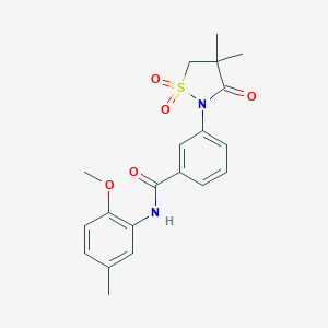 molecular formula C20H22N2O5S B254071 3-(4,4-dimethyl-1,1-dioxido-3-oxoisothiazolidin-2-yl)-N-(2-methoxy-5-methylphenyl)benzamide 