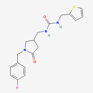 molecular formula C18H20FN3O2S B2540713 1-((1-(4-Fluorobenzyl)-5-oxopyrrolidin-3-yl)methyl)-3-(thiophen-2-ylmethyl)urea CAS No. 955259-52-6