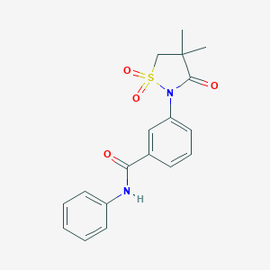 molecular formula C18H18N2O4S B254072 3-(4,4-dimethyl-1,1-dioxido-3-oxo-2-isothiazolidinyl)-N-phenylbenzamide 