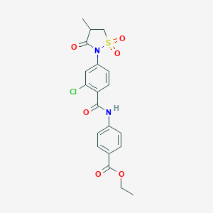 molecular formula C20H19ClN2O6S B254074 Ethyl 4-{[2-chloro-4-(4-methyl-1,1-dioxido-3-oxo-2-isothiazolidinyl)benzoyl]amino}benzoate 