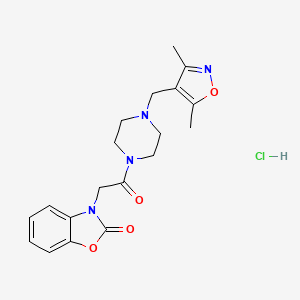 molecular formula C19H23ClN4O4 B2540771 3-(2-(4-((3,5-dimethylisoxazol-4-yl)methyl)piperazin-1-yl)-2-oxoethyl)benzo[d]oxazol-2(3H)-one hydrochloride CAS No. 1351599-15-9