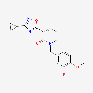 molecular formula C18H16FN3O3 B2540772 3-(3-环丙基-1,2,4-恶二唑-5-基)-1-(3-氟-4-甲氧基苄基)吡啶-2(1H)-酮 CAS No. 1396854-95-7