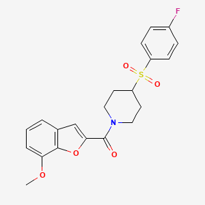 molecular formula C21H20FNO5S B2540776 (4-((4-Fluorophenyl)sulfonyl)piperidin-1-yl)(7-methoxybenzofuran-2-yl)methanone CAS No. 1448056-73-2