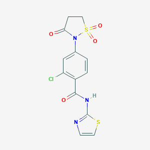molecular formula C13H10ClN3O4S2 B254078 2-chloro-4-(1,1-dioxido-3-oxoisothiazolidin-2-yl)-N-1,3-thiazol-2-ylbenzamide 