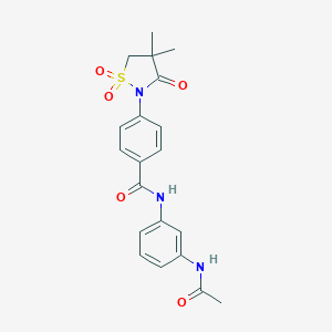 molecular formula C20H21N3O5S B254080 N-[3-(acetylamino)phenyl]-4-(4,4-dimethyl-1,1-dioxido-3-oxoisothiazolidin-2-yl)benzamide 