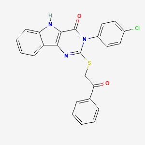 molecular formula C24H16ClN3O2S B2540806 3-(4-chlorophenyl)-2-phenacylsulfanyl-5H-pyrimido[5,4-b]indol-4-one CAS No. 536715-50-1