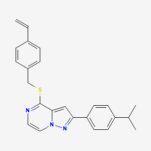 molecular formula C24H23N3S B2540820 2-(4-异丙苯基)-4-[(4-乙烯基苄基)硫代]吡唑并[1,5-a]吡嗪 CAS No. 1224008-31-4