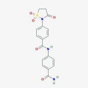 molecular formula C17H15N3O5S B254083 N-[4-(aminocarbonyl)phenyl]-4-(1,1-dioxido-3-oxo-2-isothiazolidinyl)benzamide 