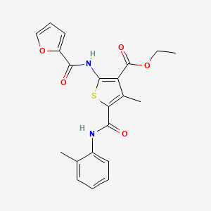 molecular formula C21H20N2O5S B2540836 2-(呋喃-2-甲酰胺)-4-甲基-5-(邻甲苯甲酰胺)噻吩-3-羧酸乙酯 CAS No. 312586-50-8