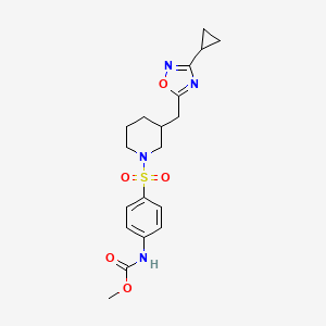 molecular formula C19H24N4O5S B2540857 Methyl (4-((3-((3-cyclopropyl-1,2,4-oxadiazol-5-yl)methyl)piperidin-1-yl)sulfonyl)phenyl)carbamate CAS No. 1705941-57-6