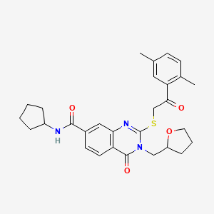 molecular formula C29H33N3O4S B2540875 N-cyclopentyl-2-{[2-(2,5-dimethylphenyl)-2-oxoethyl]thio}-4-oxo-3-(tetrahydrofuran-2-ylmethyl)-3,4-dihydroquinazoline-7-carboxamide CAS No. 959550-82-4