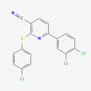 molecular formula C18H9Cl3N2S B2540880 2-[(4-Chlorophenyl)sulfanyl]-6-(3,4-dichlorophenyl)nicotinonitrile CAS No. 252059-64-6