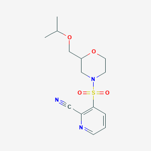 molecular formula C14H19N3O4S B2540893 3-[2-(Propan-2-yloxymethyl)morpholin-4-yl]sulfonylpyridine-2-carbonitrile CAS No. 2223778-39-8