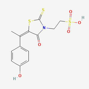 molecular formula C13H13NO5S3 B2540897 (E)-2-(5-(1-(4-hydroxyphenyl)ethylidene)-4-oxo-2-thioxothiazolidin-3-yl)ethanesulfonic acid CAS No. 880641-78-1