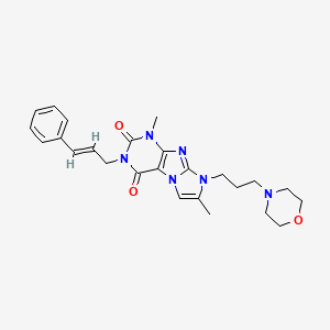 molecular formula C25H30N6O3 B2540898 3-cinnamyl-1,7-dimethyl-8-(3-morpholinopropyl)-1H-imidazo[2,1-f]purine-2,4(3H,8H)-dione CAS No. 927625-61-4