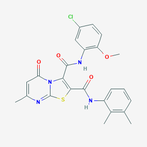 molecular formula C24H21ClN4O4S B254090 N3-(5-chloro-2-methoxyphenyl)-N2-(2,3-dimethylphenyl)-7-methyl-5-oxo-5H-thiazolo[3,2-a]pyrimidine-2,3-dicarboxamide 